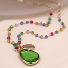 Golden Mixed Bead & Vibrant Green Drop Necklace by Peace of Mind